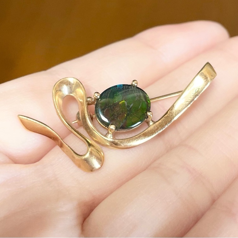 14K AA Korite Ammolite dragon skin triplet vintage yellow gold filigree …​ - Picture 8 of 11